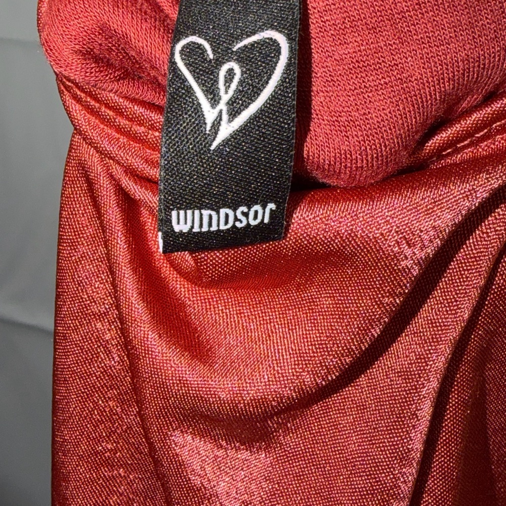 Windsor Satin Rust Bodycon Midi Dress S | Lace-Up Back Strappy Slip Dress - Picture 4 of 5